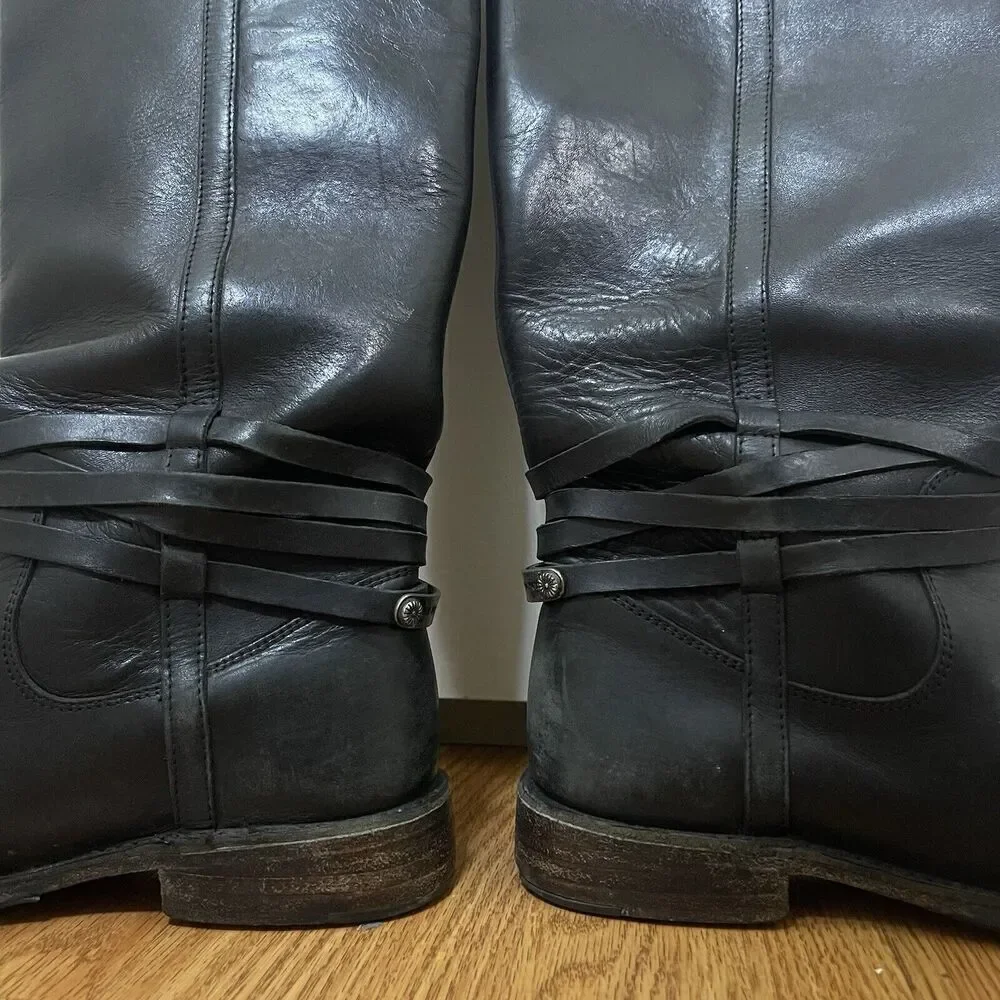 FRYE Leather Black Knee high Riding Western country boots US 7 -77754 4003